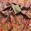 Lightweight Kota Doria Check Saree – Botanical Wildflower Art Print with Contrast Border & Printed Blouse Digital Printed Modal - Image 12