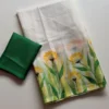 Lightweight Kota Doria Check Saree – Botanical Wildflower Art Print with Contrast Border & Printed Blouse Digital Printed Modal - Image 3