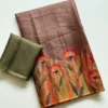 Lightweight Kota Doria Check Saree – Botanical Wildflower Art Print with Contrast Border & Printed Blouse Digital Printed Modal - Image 6