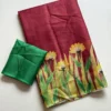 Lightweight Kota Doria Check Saree – Botanical Wildflower Art Print with Contrast Border & Printed Blouse Digital Printed Modal - Image 8