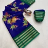 Lightweight Pure Desi Tussar Daily Wear Saree | Elegant Floral Print with Rich Contrast Woven Zari Border (Ready Stock) - Image 10