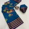Lightweight Pure Desi Tussar Daily Wear Saree | Elegant Floral Print with Rich Contrast Woven Zari Border (Ready Stock) - Image 11