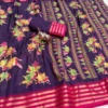 Lightweight Pure Desi Tussar Daily Wear Saree | Elegant Floral Print with Rich Contrast Woven Zari Border (Ready Stock) - Image 3