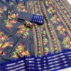 Lightweight Pure Desi Tussar Daily Wear Saree | Elegant Floral Print with Rich Contrast Woven Zari Border (Ready Stock) - Image 4