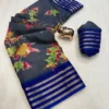 Lightweight Pure Desi Tussar Daily Wear Saree | Elegant Floral Print with Rich Contrast Woven Zari Border (Ready Stock) - Image 5