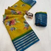Lightweight Pure Desi Tussar Daily Wear Saree | Elegant Floral Print with Rich Contrast Woven Zari Border (Ready Stock) - Image 7