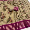 Lightweight Pure Desi Tussar Daily Wear Saree | Elegant Floral Print with Rich Contrast Woven Zari Border (Ready Stock) - Image 8