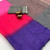Lightweight Soft Linen Cotton Saree with Foil Mirror Work | Multicolor Ombre Shaded Saree with Embroidered Cut Work Border - Image 12