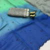 Lightweight Soft Linen Cotton Saree with Foil Mirror Work | Multicolor Ombre Shaded Saree with Embroidered Cut Work Border - Image 13