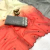 Lightweight Soft Linen Cotton Saree with Foil Mirror Work | Multicolor Ombre Shaded Saree with Embroidered Cut Work Border - Image 14