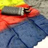 Lightweight Soft Linen Cotton Saree with Foil Mirror Work | Multicolor Ombre Shaded Saree with Embroidered Cut Work Border - Image 15