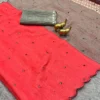 Lightweight Soft Linen Cotton Saree with Foil Mirror Work | Multicolor Ombre Shaded Saree with Embroidered Cut Work Border - Image 17