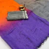 Lightweight Soft Linen Cotton Saree with Foil Mirror Work | Multicolor Ombre Shaded Saree with Embroidered Cut Work Border - Image 18