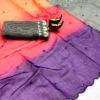 Lightweight Soft Linen Cotton Saree with Foil Mirror Work | Multicolor Ombre Shaded Saree with Embroidered Cut Work Border - Image 2