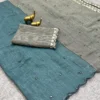 Lightweight Soft Linen Cotton Saree with Foil Mirror Work | Multicolor Ombre Shaded Saree with Embroidered Cut Work Border - Image 5