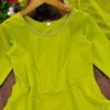 Lime Green Flared Georgette Gown & Embroidered Dupatta - Image 2