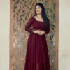 Maroon Georgette Embroidered Anarkali Suit | Party Wear Long Gown for Women