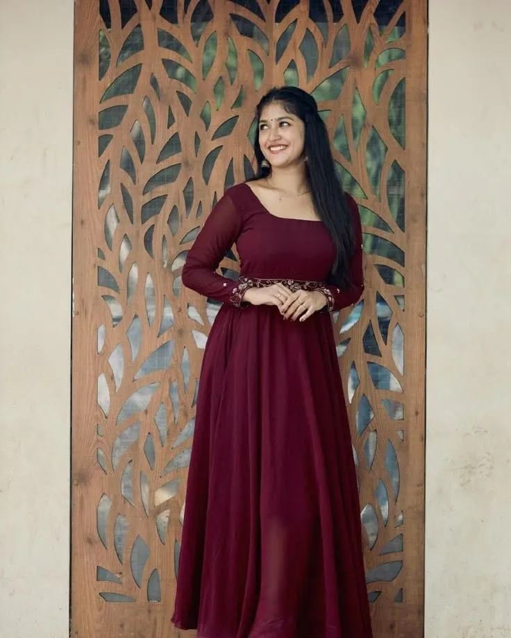 Maroon Georgette Embroidered Anarkali Suit | Party Wear Long Gown for Women