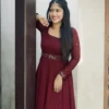 Maroon Georgette Embroidered Anarkali Suit | Party Wear Long Gown for Women - Image 3