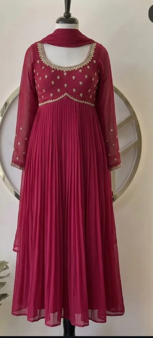 Maroon Pleated Anarkali Suit Set with Dupatta | Designer Ethnic Wear