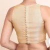 Maroon Raw Silk Sleeveless Saree Blouse – High Round Neck Potli Button Closed Back Designer Choli - Image 2