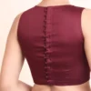 Maroon Raw Silk Sleeveless Saree Blouse – High Round Neck Potli Button Closed Back Designer Choli - Image 4
