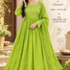 Mimiso Vichitra Silk Embroidered Yoke Anarkali Maxi Gown with Dupatta | Festive & Haldi Pre-Wedding Dress - Image 3