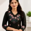 Minimalist Embroidered Straight Cotton Kurta Palazzo Suit - Image 3