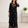 Minimalist Embroidered Straight Cotton Kurta Palazzo Suit - Image 5
