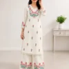 Minimalist Embroidered Straight Cotton Kurta Palazzo Suit - Image 8