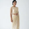 Minimalist Pure Silk Saree Blouse – Elegant Boat Neckline with Transparent Net Sleeves