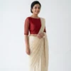 Minimalist Pure Silk Saree Blouse – Elegant Boat Neckline with Transparent Net Sleeves - Image 4