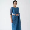Minimalist Pure Silk Saree Blouse – Elegant Boat Neckline with Transparent Net Sleeves - Image 6