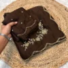 Mocha Brown Crush Rangoli Saree with Handwork Butta & Designer Cutwork Border