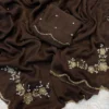 Mocha Brown Crush Rangoli Saree with Handwork Butta & Designer Cutwork Border - Image 2