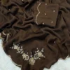 Mocha Brown Crush Rangoli Saree with Handwork Butta & Designer Cutwork Border - Image 3