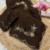 Mocha Brown Crush Rangoli Saree with Handwork Butta & Designer Cutwork Border - Image 4