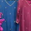 Mul Chanderi Embroidered Kurta Set with Dupatta | Festive V-Neck Suit - Image 2