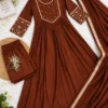 Mul Chanderi Hand Embroidered Anarkali Suit Set with Dupatta | Festive Flared Kurta Pant Set for Women