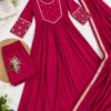Mul Chanderi Hand Embroidered Anarkali Suit Set with Dupatta | Festive Flared Kurta Pant Set for Women - Image 2