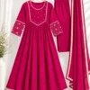 Mul Chanderi Hand Embroidered Anarkali Suit Set with Dupatta | Festive Flared Kurta Pant Set for Women - Image 4