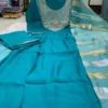 Mul Chanderi Handwork Anarkali Suit Set with Zari Dupatta | Dual Tone Flared Kurti Pant Set for Women - Image 10