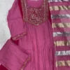 Mul Chanderi Handwork Anarkali Suit Set with Zari Dupatta | Dual Tone Flared Kurti Pant Set for Women - Image 14