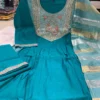 Mul Chanderi Handwork Anarkali Suit Set with Zari Dupatta | Dual Tone Flared Kurti Pant Set for Women - Image 18