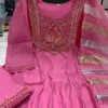 Mul Chanderi Handwork Anarkali Suit Set with Zari Dupatta | Dual Tone Flared Kurti Pant Set for Women - Image 19