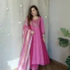 Mul Chanderi Handwork Anarkali Suit Set with Zari Dupatta | Dual Tone Flared Kurti Pant Set for Women - Image 8