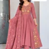 Mul Chanderi Silk Anarkali Suit Set with Cutwork Embroidered Dupatta & Pants - Image 6
