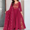 Mul Chanderi Silk Anarkali Suit Set with Cutwork Embroidered Dupatta & Pants - Image 7