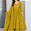 Mul Chanderi Silk Anarkali Suit Set with Cutwork Embroidered Dupatta & Pants - Image 8