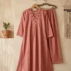 Mul Cotton V-Neck Pleated Kurti with Pants Set | Hand Mirror Work Co-ord Suit (Sizes M to 6XL) - Image 2